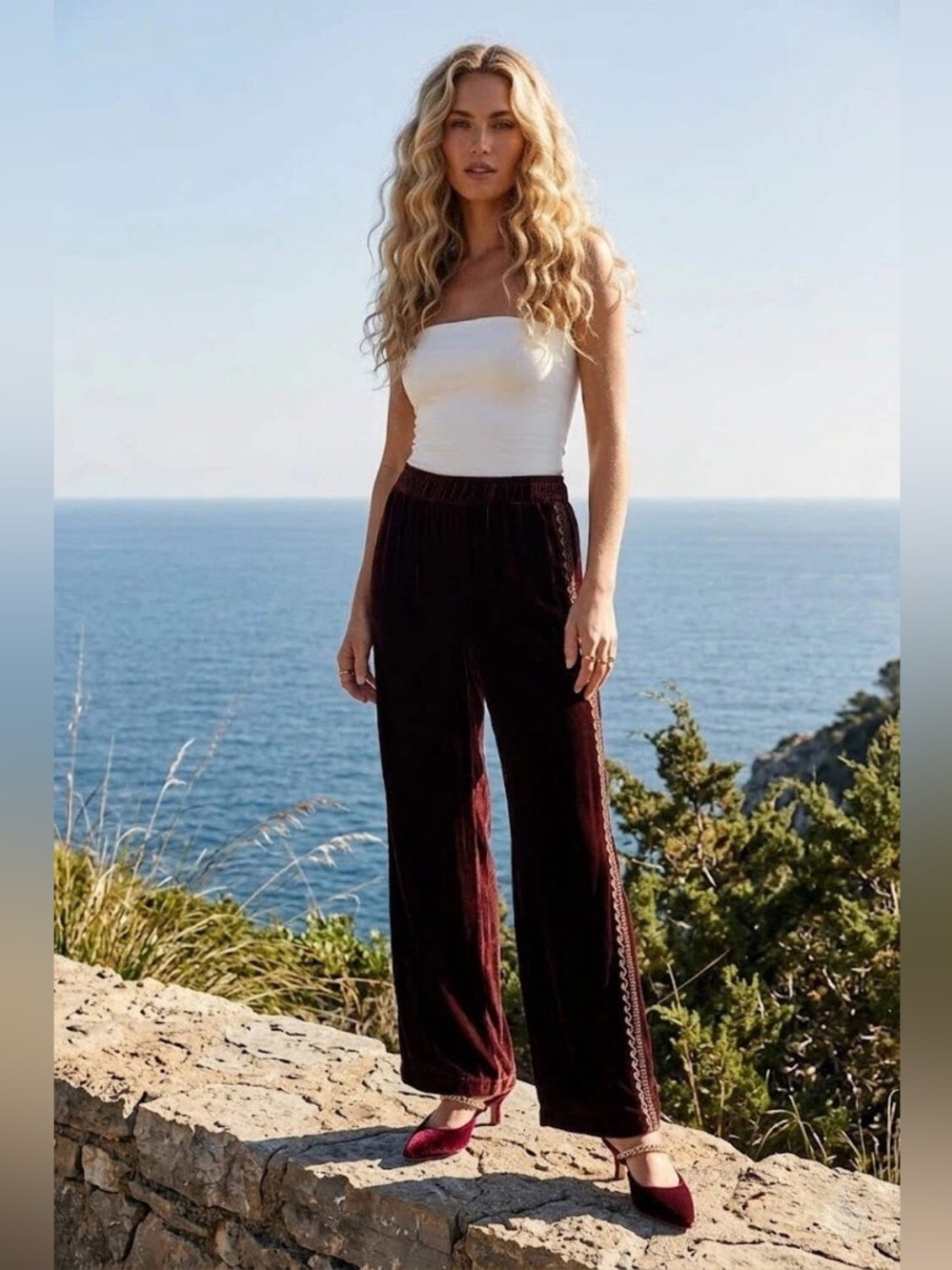 NWT Johnny Was JWLA Wide Leg Velvet Pants J64325-8